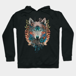 Wolf Head Floral Design Hoodie